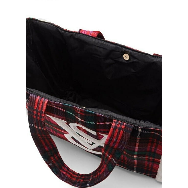 Victoria's Secret VS Limited edition 2022 holiday Fleece Trim Plaid Tote  Bag NWT 