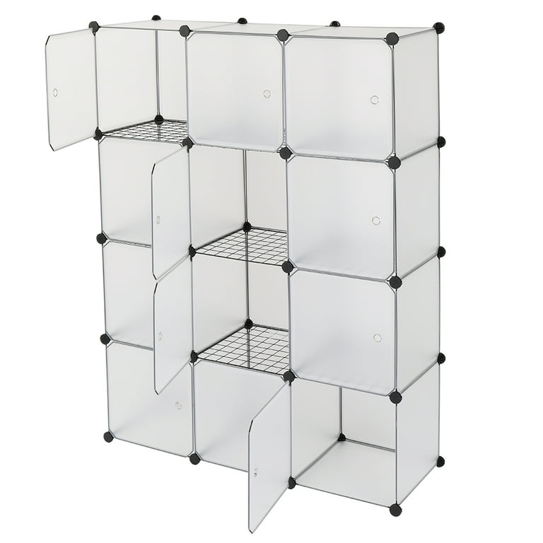  SONGMICS Cube Storage with Door, Set of 12 Plastic Cubes,  Closet Storage Shelves, DIY Plastic Closet Cabinet, Modular Bookcase,  Shelving with Doors for Bedroom, Living Room, Black and White ULPC34HV1 