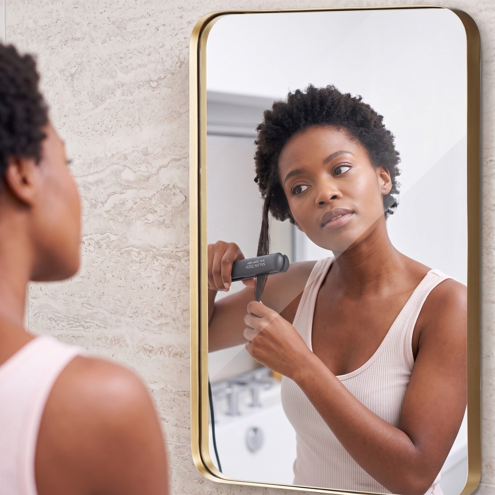 ALPULON 32 x 20 Inch Metal Frame Rectangle Wall Mirror, Wall-Mounted Bathroom Vanity Mirror with Explosion-Proof HD Glass for Entryway Living Room Bedroom Hallway, Gold