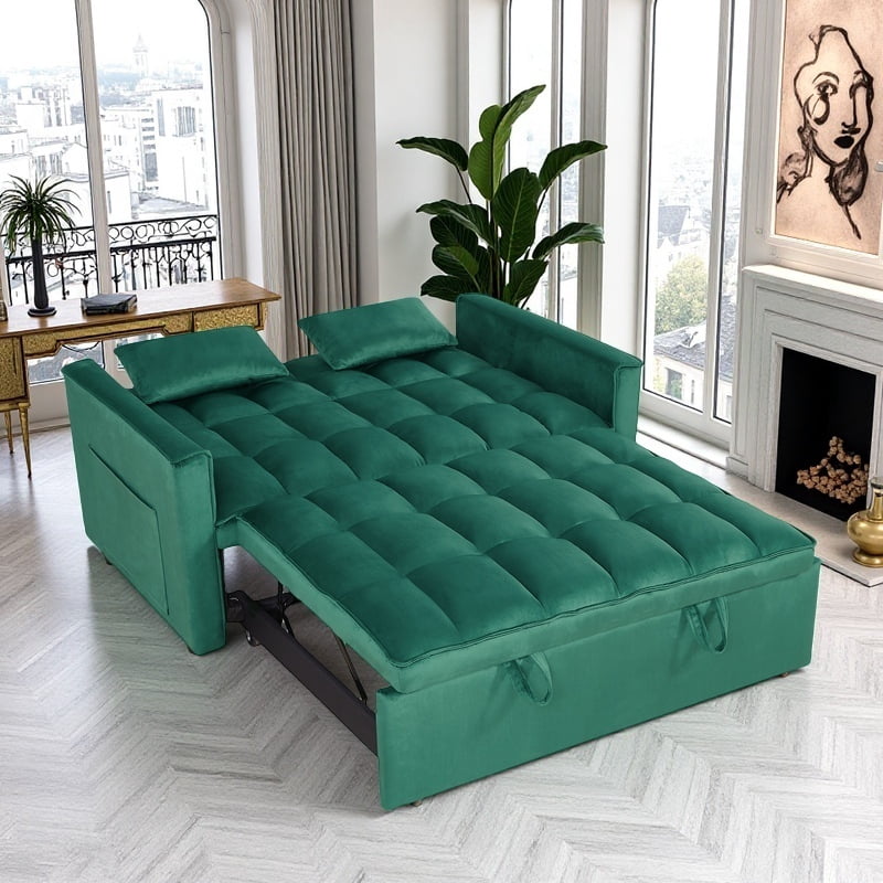 Gewnee 54" Velvet Upholstered Pull Out Sleeper Loveseat for Home,Office,Guest Room.Green