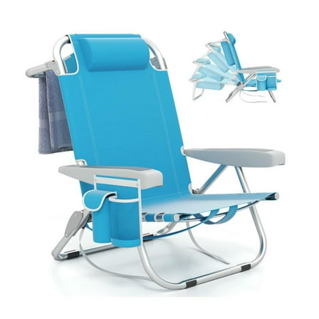 YYAo Folding Chair, Outdoor Lawn Chair,1 Piece Foldable Backpack Beach Chair with Cup Holder and Storage Pockets for Outdoor-Blue