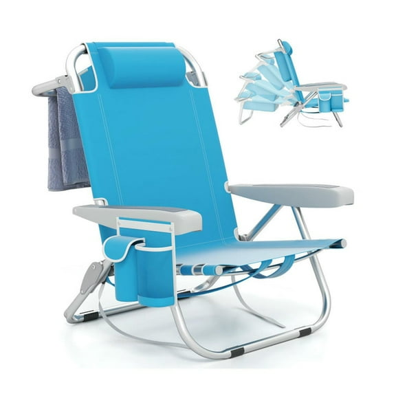 YYAo Folding Chair, Outdoor Lawn Chair,1 Piece Foldable Backpack Beach Chair with Cup Holder and Storage Pockets for Outdoor-Blue