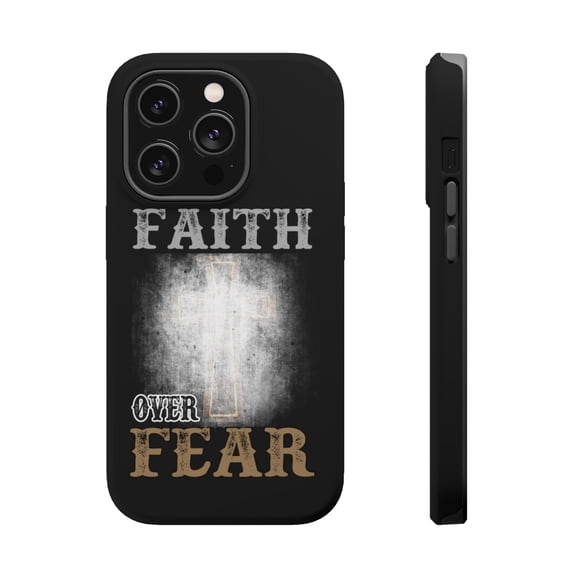 DistinctInk Tough Case for Apple iPhone 15 PRO (6.1" Screen), Compatible with MagSafe Charging - Faith Over Fear