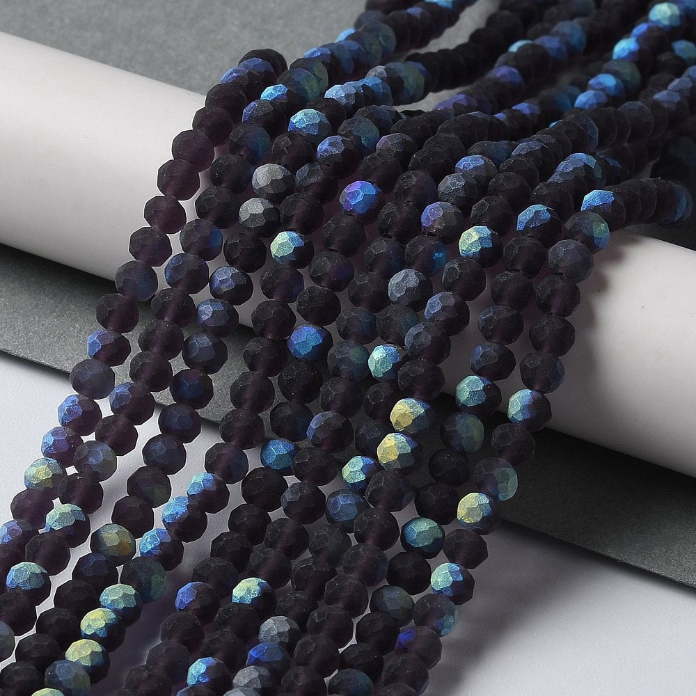 20Strand Transparent Glass Beads Strands Faceted Frosted Half AB Color Plated Rondelle Indigo 8x6mm Hole: 1mm about 64~65pcs/strand 40~41cm