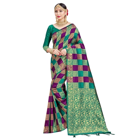 Sarees for Women Banarasi Art Silk Woven Saree - Indian Ethnic Gift Traditional Diwali Sari with Unstitched Blouse