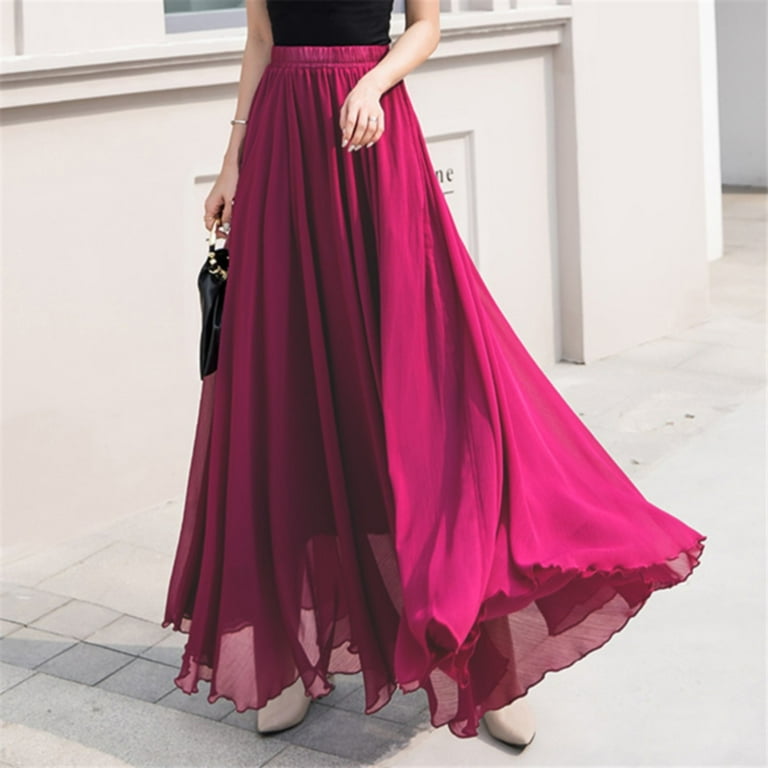 ZHAGHMIN Chiffon Pleated Skirt Summer Women'S Solid Color ZHAGHMIN Chiffon Pleated Skirt Summer Women'S Solid Color