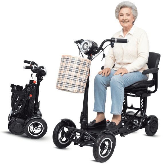 12 Miles Range Foldable All Terrain Mobility Scooter - Electric Wheelchair for Adult and Seniors - Black