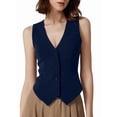 thumbnail image 3 of Women's Button Down Vest Tops Knit Neck Sleeveless Business Outfit Top for Casual Navy Blue L, 3 of 10