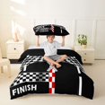 thumbnail image 2 of Castle Fairy Dynamic Race Flag Twin Bedding for Boys, Finish Line Banner Duvet Cover Set for Guest Room, Scarlet Monochrome,Black Reversible,2pcs,No Comforter, 2 of 6