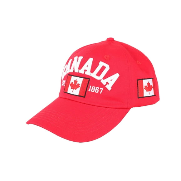 TJ's Unisex Baseball Cap Canada Flag Hat - Adjustable Dad Hat Maple Leaf Embroidered Baseball Caps for Men and Women, Red
