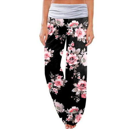 

Women s Comfy Pajama Pants Wide Leg Lounge Palazzo Yoga Pants Stretch Casual Floral Print Fold Waist Pants