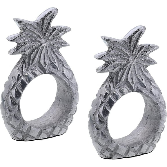 Servette Home Aluminum Silver Standing Pineapple Napkin Rings - Set of 2, Weddings