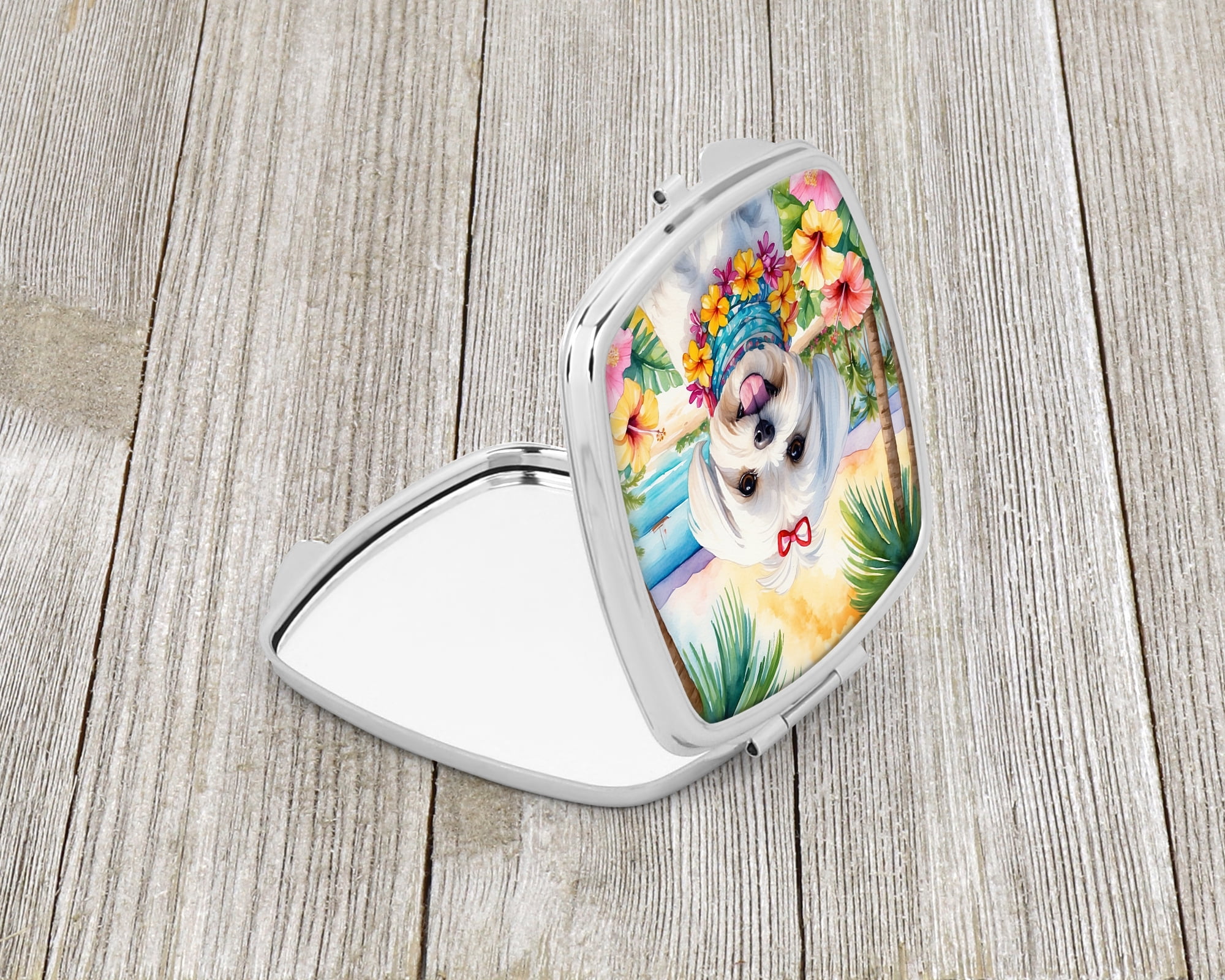 Maltese Luau Compact Mirror 2.75 in x 3 in
