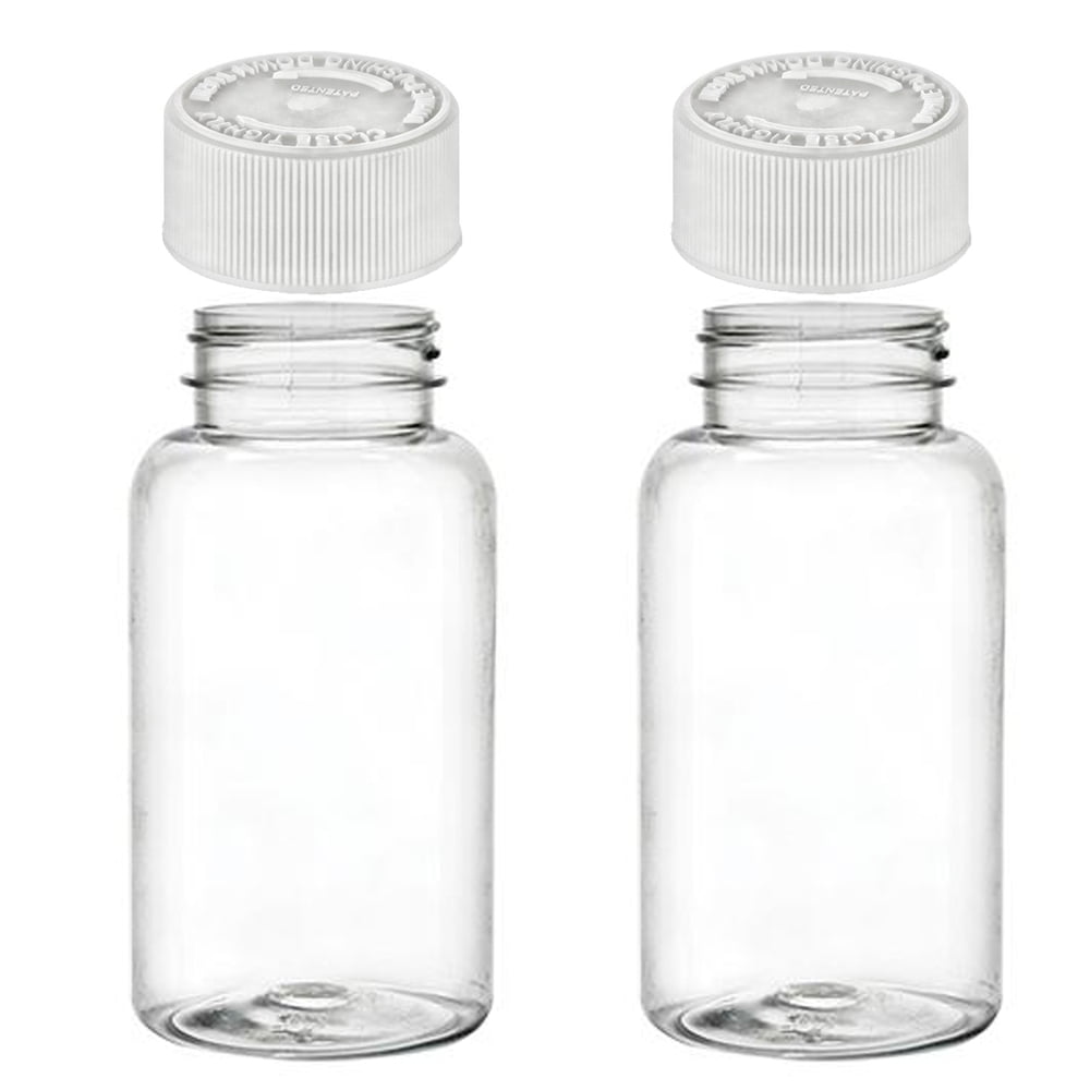 2 Empty Plastic Pill Bottles Cap Medicine Container Vitamin Capsule