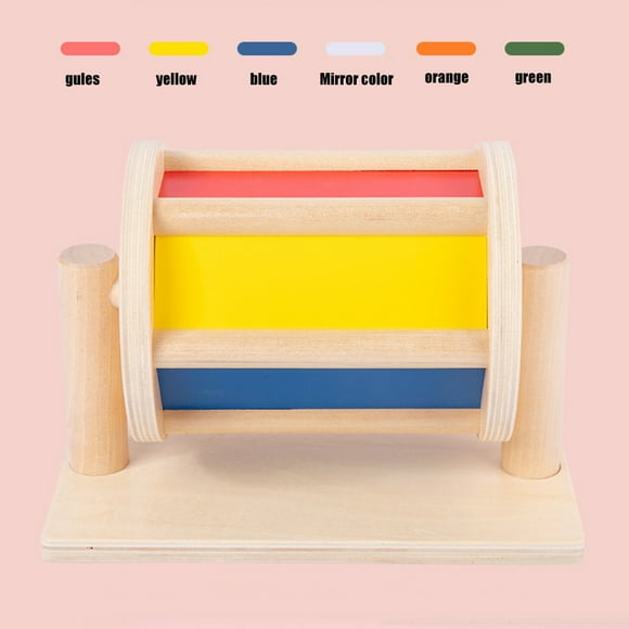 Jouet Tambour Rotatif Sensoriel Jouet en Bois Instrument Éducatif Précoce pour Bébé Cognition des Couleurs