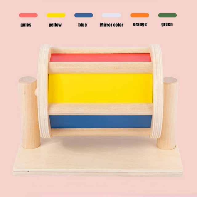 Rotating Color Cognition Toy Sensory Rotating Drum Toy Wooden Textile Baby Infant Early Educational Instrument Rotating Color Cognition Toy