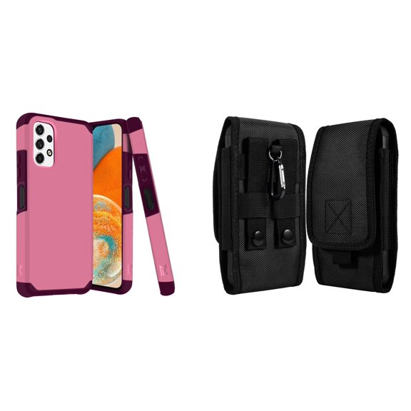 MK Armor Case for Samsung Galaxy A23 5G and Belt Holster Pouch - Pink