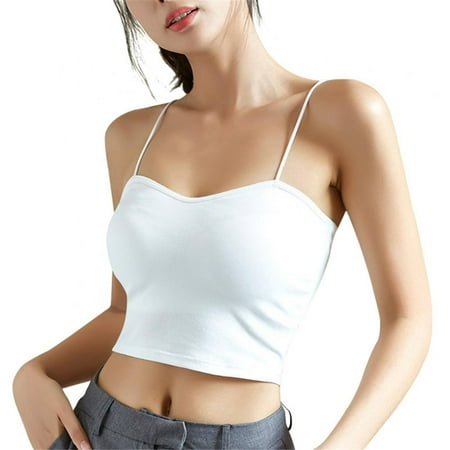 

Women s V Neck Spaghetti Strap Cami Padded Crop Tank Top with Built in Bra Casual Cotton Yoga Sports Bralette