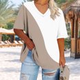 thumbnail image 4 of Fengqque Womens Plus Size Summer T Shirts Womens Oversized Tshirts V Neck Short Sleeve Color Blocking Tops Summer Casual Loose Fit Tunic Tee Shirt Women's Tops Khaki XXXXL(XXXXL), 4 of 6