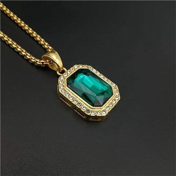 Mens Hip Hop Iced Out Rhinestone Necklace 14K Yellow Gold Small Square Pendant Necklace Male Jewelry Gift