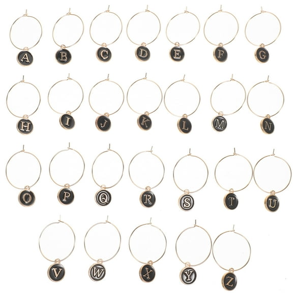26pcs Party Wine Glass Makers Decorative Alphabet Wine Charms Drink Glass Alloy Marker Signs