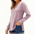 thumbnail image 4 of Lenpel Women's Cotton Linen Tops Trendy Long Sleeve V Neck Quarter Button Side Split Casual T Shirts Loose Tunic Blouses(Purple,X-Large), 4 of 6