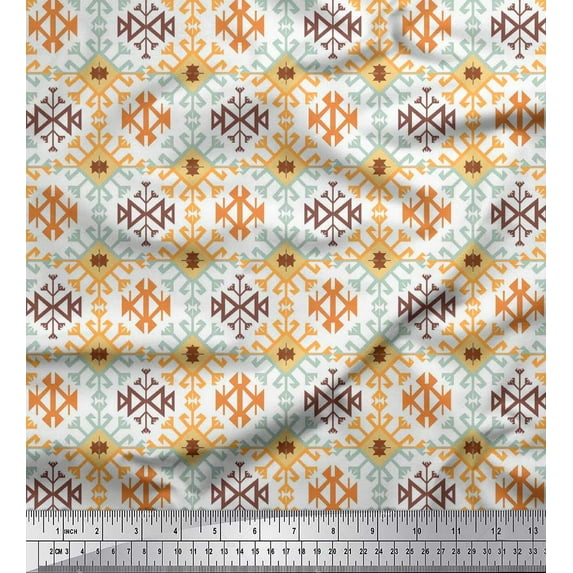 Soimoi Japan Crepe Satin Fabric Ikat Kilim Decor Fabric Printed Yard 42 Inch Wide