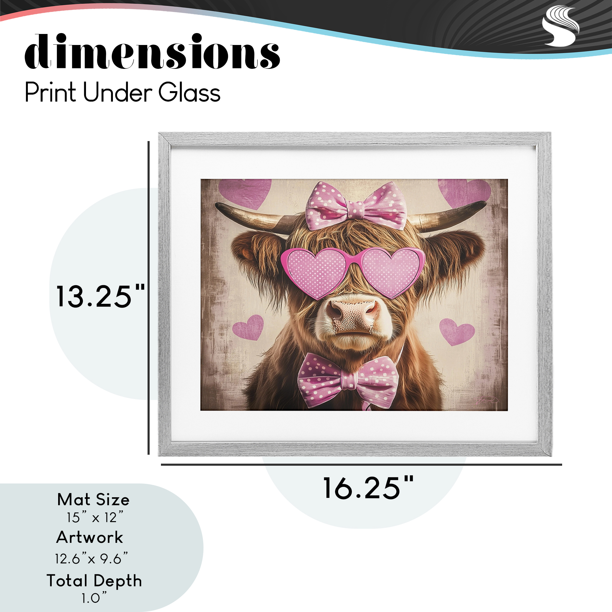 Cute Cattle Pink Hearts Gray Framed Print Under Glass, design by Shawna Stewart