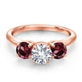 thumbnail image 3 of Gem Stone King 18K Rose Gold Plated Silver White Created Sapphire and Red Rhodolite Garnet Engagement Ring for Women | 2.20 Cttw | Round 6MM | Gemstone September Birthstone | Size 8, 3 of 6