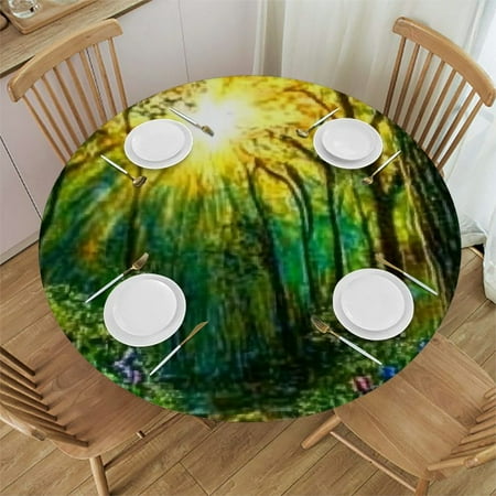 

SHERONV Sun Stream Trees Round Tablecloth Stain Resistant Washable 42 -46