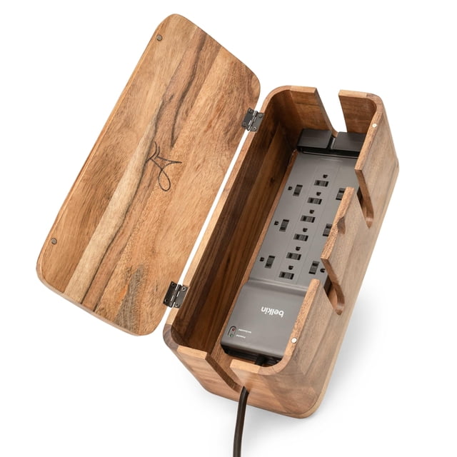Caja organizadora de cables de madera de mango Luxe Designs