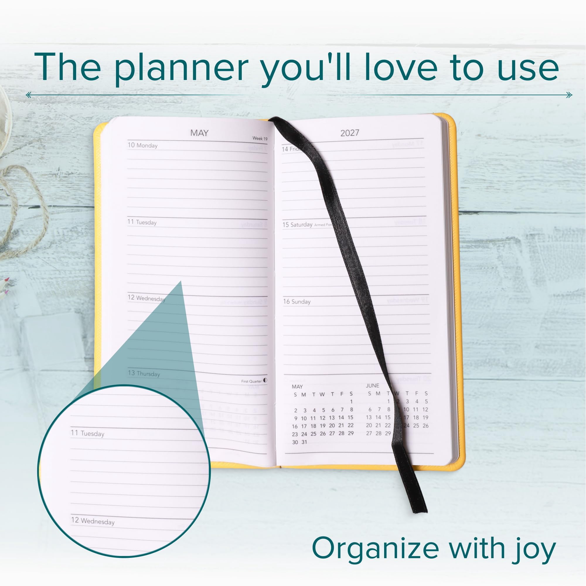 Harbor Pocket Weekly Monthly Planner 2027, Calendar Planner and Notebook, Durable Faux Leather, 192 Pages, Softcover & Book Bound - Leida Pine - 6x3.25"