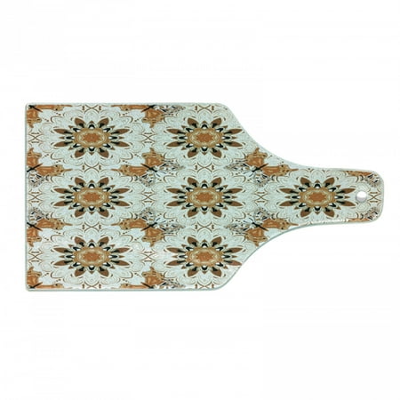 

Tan and Brown Cutting Board Mandala and Butterflies Symmetrical Positions Vintage Oriental Mosaic Decorative Tempered Glass Cutting and Serving Board Wine Bottle Shape Multicolor by Ambesonne