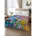 thumbnail image 2 of Colorful Spring Floral King Size Flat Sheet, Wrinkleproof & Fadeproof Cooling Flat Bed Sheet Only, Modern Oil Painting Abstract Art Breathable Soft Bedding Top Sheets 105 x 98 Inches, 2 of 8