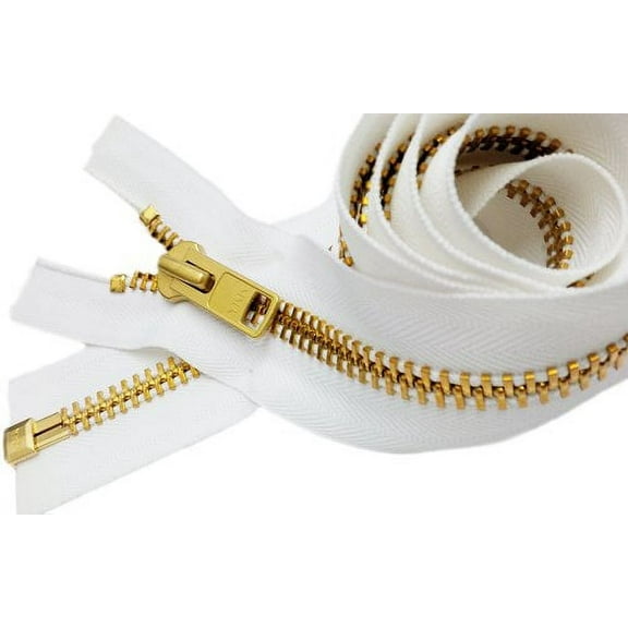 YKK 35" Extra Heavy Duty Jacket Zipper (Special Custom) YKK #10 Brass Separating ~ Color 501 White (1 Zipper/Pack)