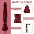 thumbnail image 2 of Patio Umbrella, 9-Feet Outdoor Table Market Umbrella with 8 Ribs and Push Button Tilt and Crank, for Garden Beach Deck, Dark Red, 2 of 8
