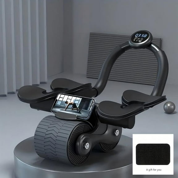 Automatic Rebound Ab Roller Wheel with 4 Elbow Pads and Timer, Core Trainer Abs Roller for Home Gym, Black