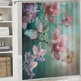 thumbnail image 6 of Chilfamy  Floral Shower Curtain, Orchid Flower Butterfly Soft Fresh Spring Nature Theme Art Photo, Cloth Fabric Bathroom Decor Set with Hooks, Jade Green Pale Pink White, 6 of 7