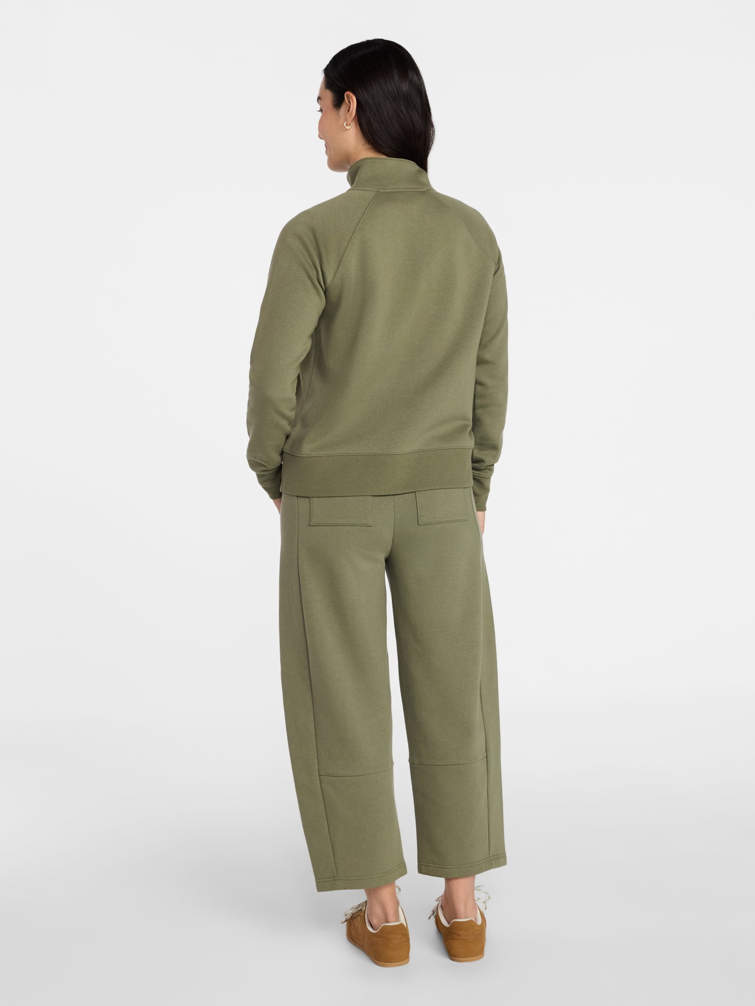 Time and Tru Women's Fleece Sweatshirt and Barrel Leg Pants Set, 2-Piece, Sizes XS-XXXL