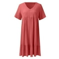 thumbnail image 5 of VNKIDY Comfortable Women Dresses Casual Dresses Fashion Solid Color Button V-Neck Short Sleeve Shirt Dress Summer Autumn, 5 of 7