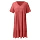 thumbnail image 5 of Vestido camisero informal de mujer de color liso con cuello en V y manga corta - Material de poliéster, estilo sexy y moderno, tallas S-XXXL para citas/ocio, 5 of 7