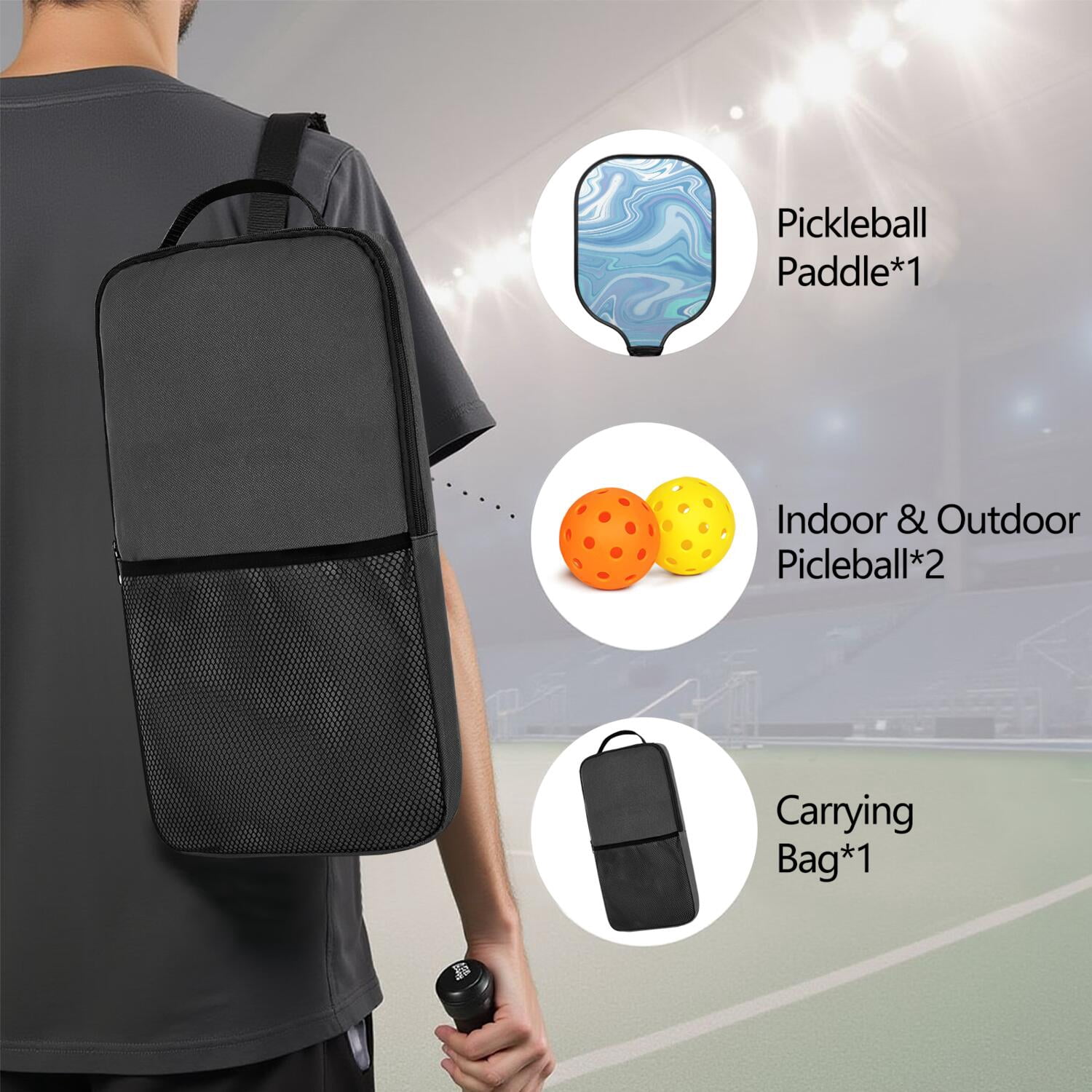 Pickleball Paddles Set Of 1, Fiberglass Surface, Liquid & Marble Print, 1 Paddles, 2 Balls & Bag
