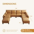 thumbnail image 2 of 128" Sleeper Sofa Couch, Large Sofa Bed with Storage, Faux Leather 8 Seater Sofa Couch, Mid Century Modern Couch Sofa for Living Room, Guest Room, House, Apartment, Office, Loft, Tan, 2 of 26