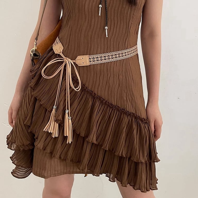 boho belts for dresses Women's Vintage Round Buckle Woven Belts Boho Waist Belt For Dress