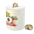 thumbnail image 3 of 70th Birthday Piggy Bank, Modern and Geometrical Design on Colorful Backdrop with Castle Shapes Party, Ceramic Coin Bank Money Box for Cash Saving, 3.6" X 3.2", Multicolor, by Ambesonne, 3 of 4