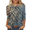 thumbnail image 1 of HKEJIAOI Blouse d'Été à Col Rond Imprimé Floral à Manches 3/4 pour Femmes, 1 of 5