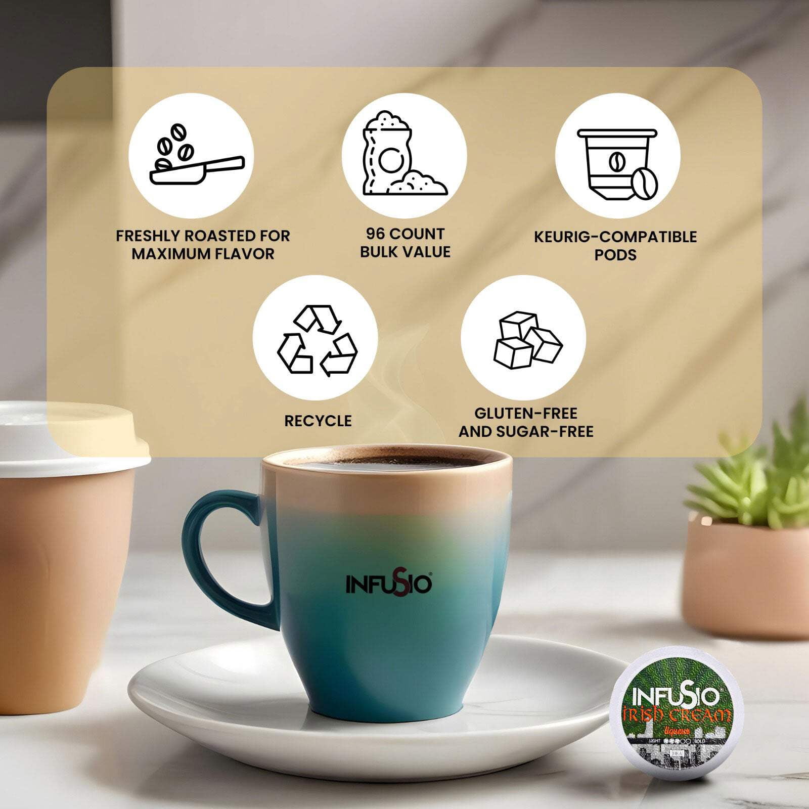 InfuSio Irish Cream K Cups 96 Count Flavored Cocktail-Inspired Coffee Pods