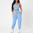 thumbnail image 3 of Chaleco Conjuntos cortos de 2 piezas para damas Cintura elástica Algodón Sin mangas Slim Fit Traje diario Kuymtek Cielo azul T M para Mujer, 3 of 6
