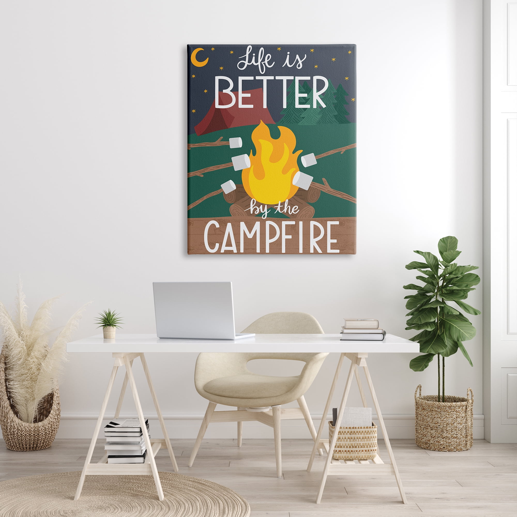 Stupell Industries Life's Better by Campfire Phrase Outdoor Summer Adventure Typography Painting Gallery Wrapped Canvas Print Wall Art, 36 x 48