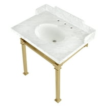 Kingston Brass LMS30MOQ7 Viceroy 30" Carrara Marble Console Sink with Stainless Steel Legs (8-Inch, 3-Hole), Carrara Marble White/Brushed Brass